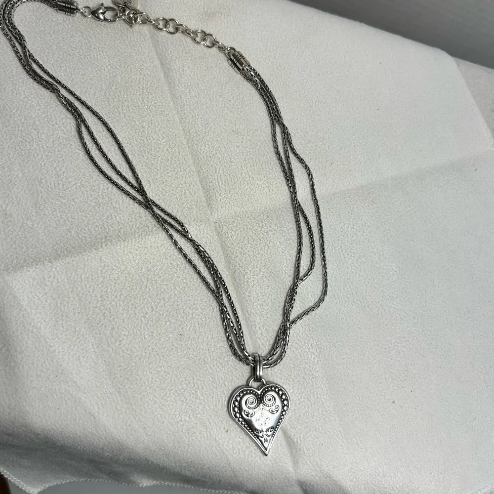 Brighton French Quarter Ophelia Heart Necklace Silver Plated 17” Triple Chain - Picture 15 of 16